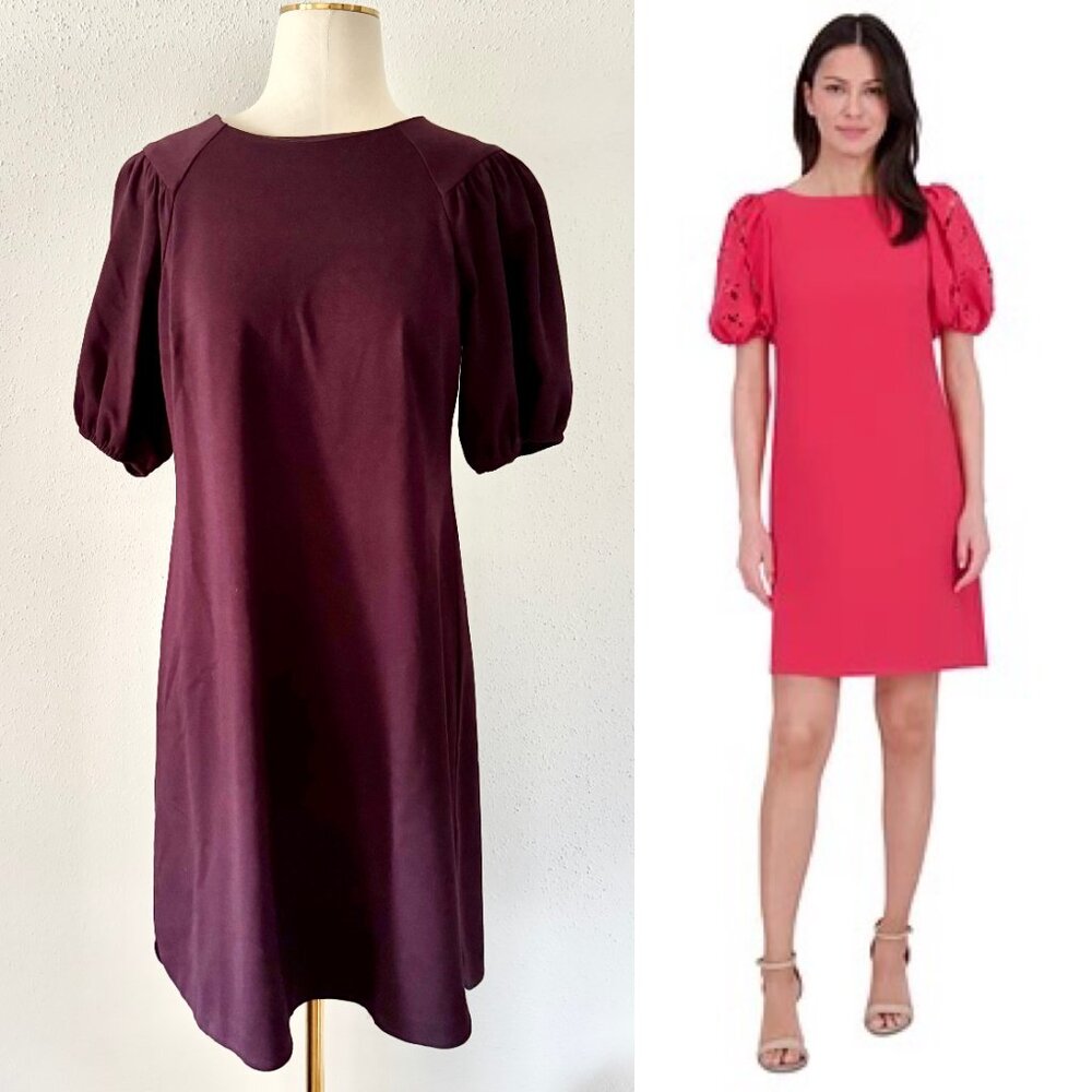 Vince Camuto Purple Short Puff Sleeve Shift Dress Women's Size 8 Medium Ponte